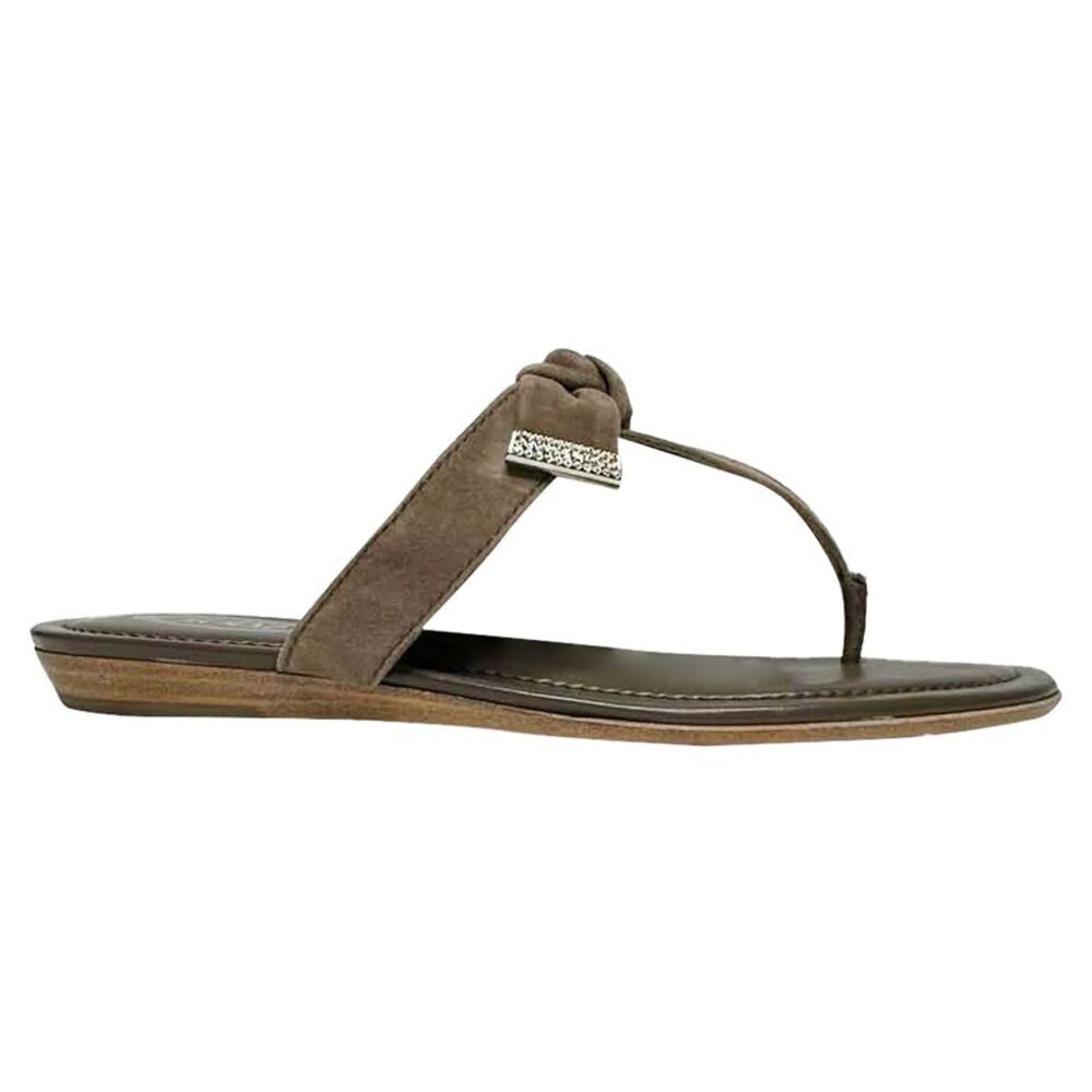 Tod's Bow Accent Thong Slide Sandals in Brown Suede